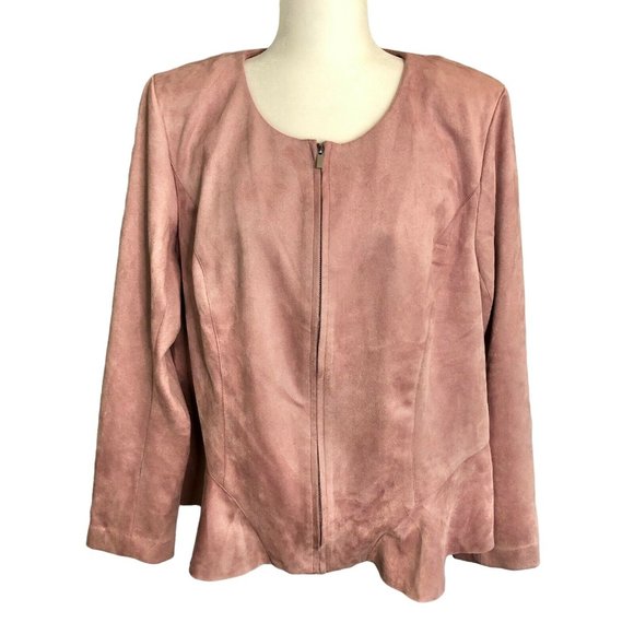 Lane Bryant 20 Suede-look Zip Pink Jacket Surprise Back Tie Women NWT - Picture 1 of 11